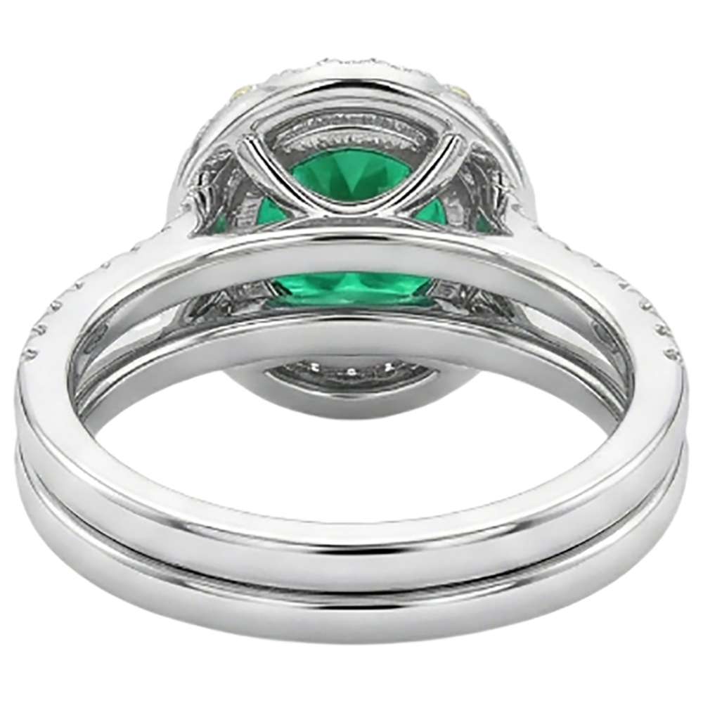 Natural Real ( Not Lab Grown ) Green Emerald GIA Bridal Ring Set Round Cut Gemstone And Diamonds