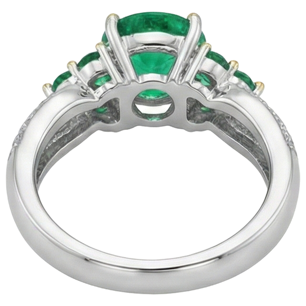 Natural Real ( Not Lab Grown ) Green Emerald GIA Diamond Ring Round Cut Gemstones