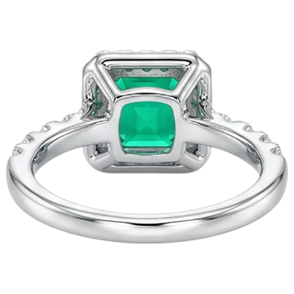 Natural Real ( Not Lab Grown ) Green Emerald GIA Gold Wedding Ring Asscher Cut Gemstone