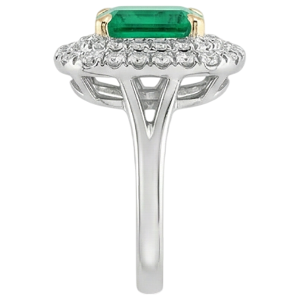 Natural Real ( Not Lab Grown ) Green Emerald GIA Halo Diamond Engagement Ring Split Shank