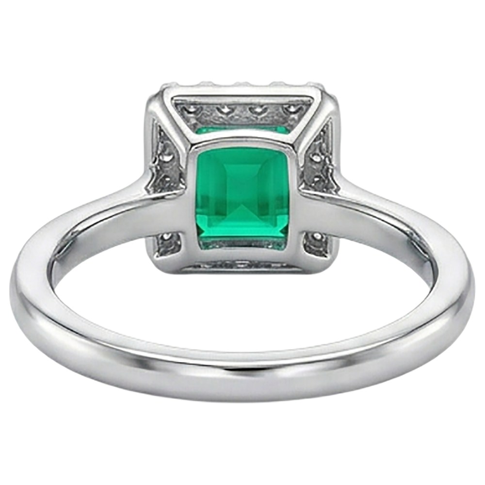Natural Real ( Not Lab Grown ) Green Emerald GIA Halo Ring Princess Cut Comfort Fit