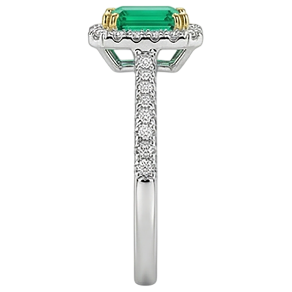 Natural Real ( Not Lab Grown ) Green Emerald GIA Halo Wedding Ring Comfort Fit Band