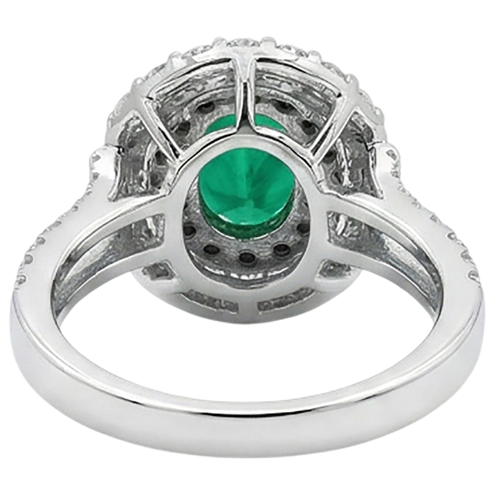 Natural Real ( Not Lab Grown ) Green Emerald GIA Oval Gemstone Ring Halo Black Diamonds