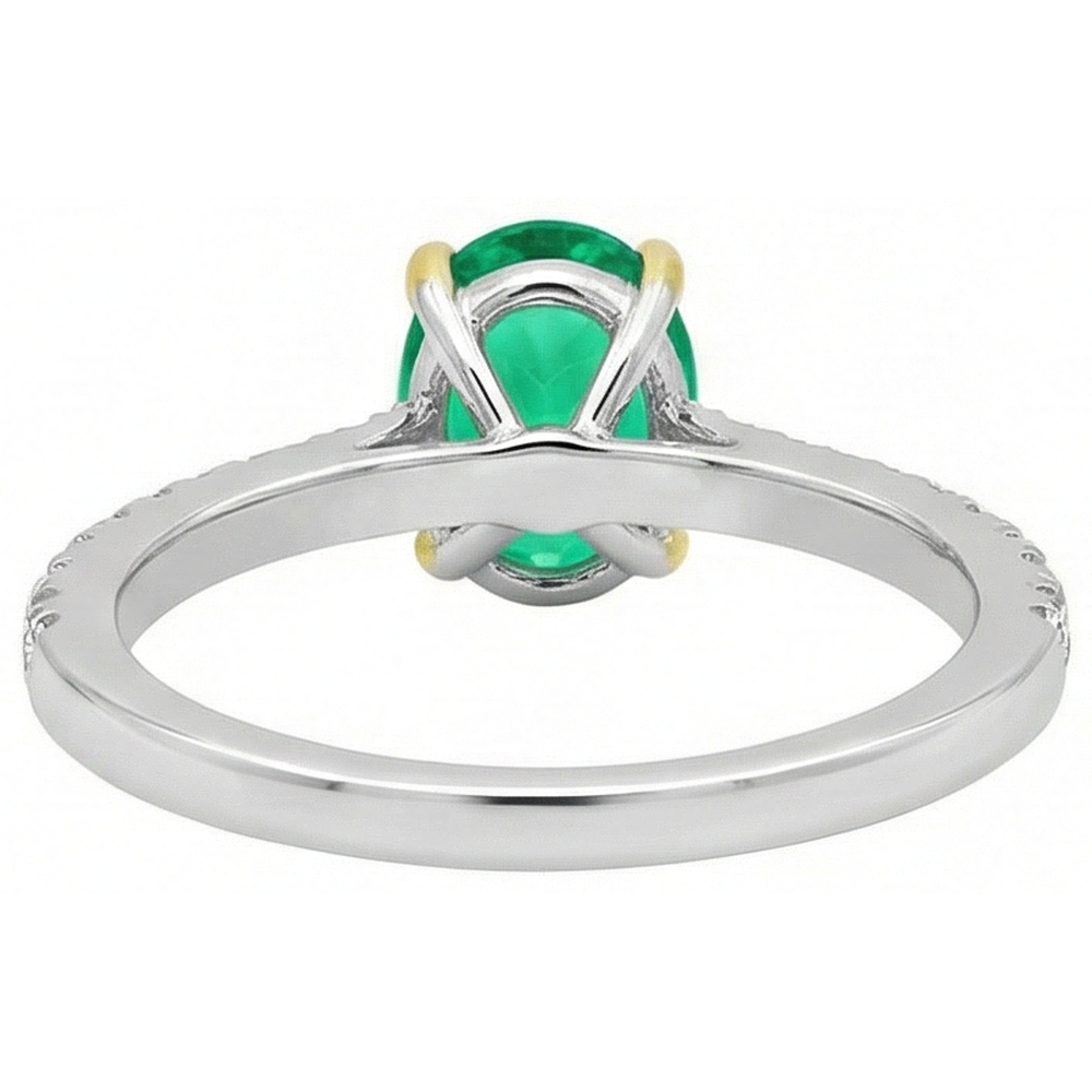 Natural Real ( Not Lab Grown ) Green Emerald GIA Oval Ring With Accents