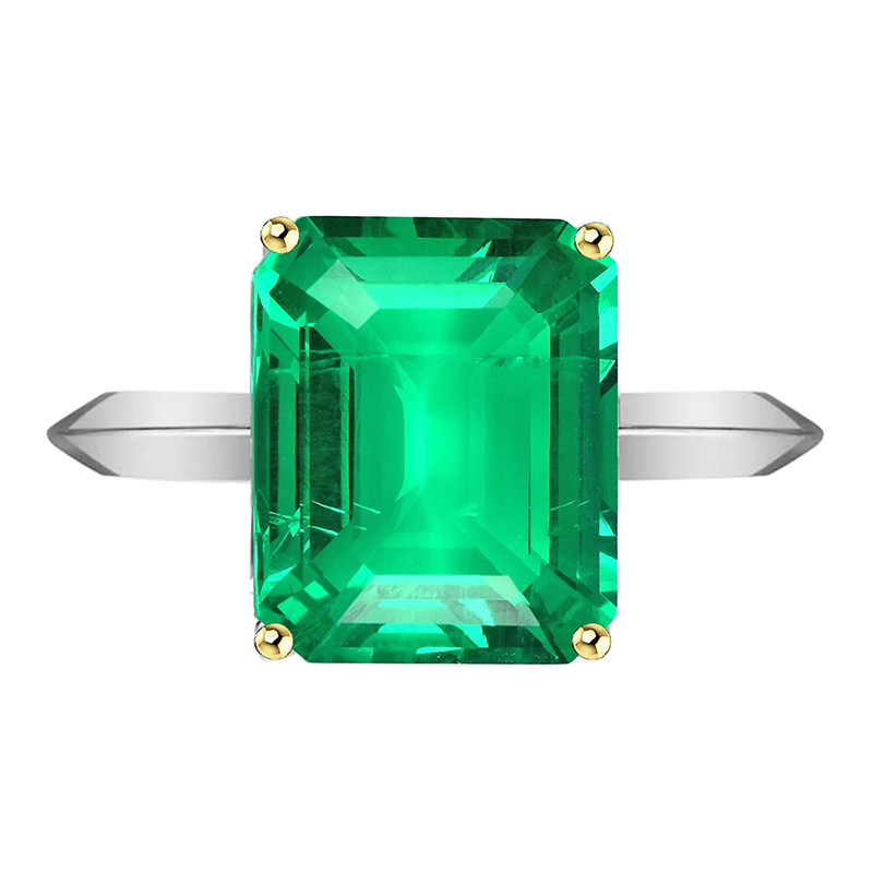 Green Emerald Ring Big Gemstone Solitaire