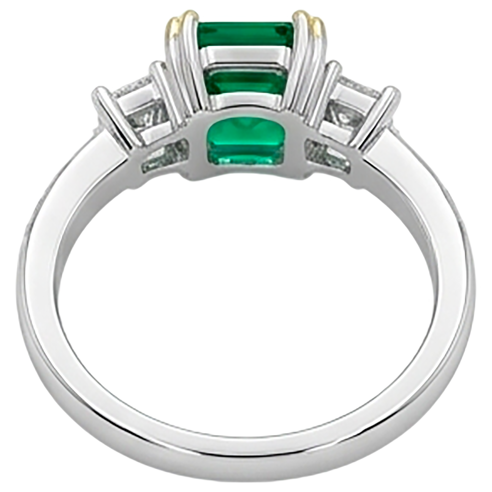 Natural Real ( Not Lab Grown ) Green Emerald GIA Ring Round Diamonds Tapered Shank