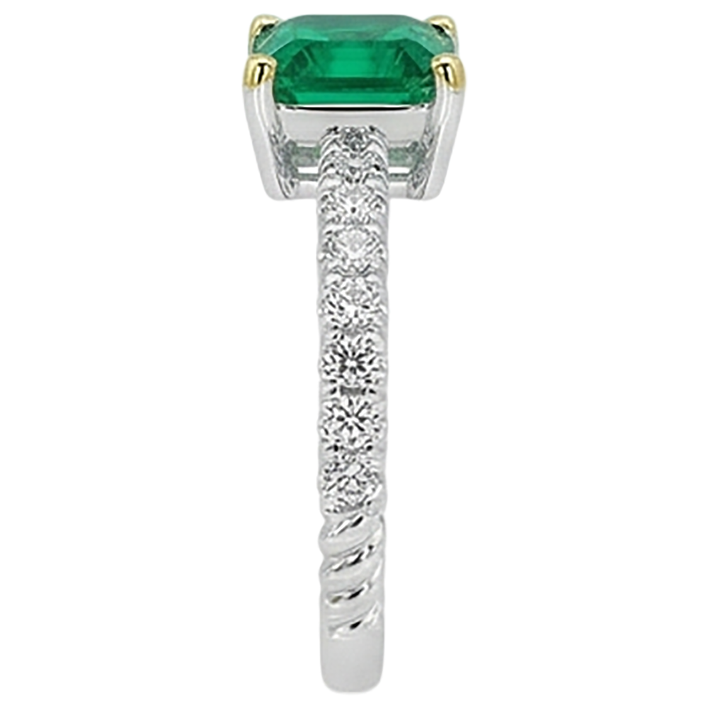 Natural Real ( Not Lab Grown ) Green Emerald GIA Ring With Diamond Accents