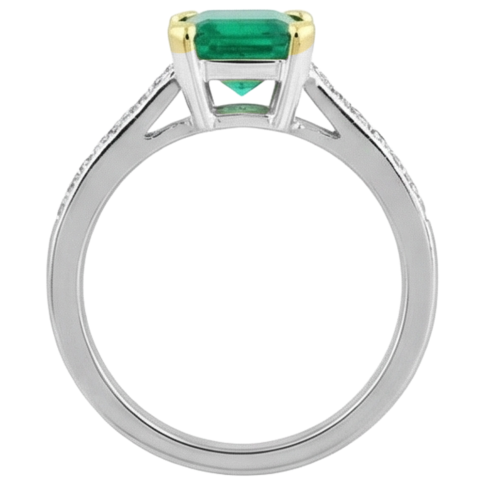 Natural Real ( Not Lab Grown ) Green Emerald GIA Wedding Ring Tapered Shank