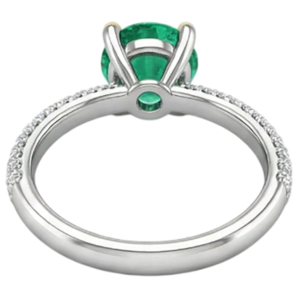 Natural Real ( Not Lab Grown ) Green Emerald GIA Wedding Ring With Diamond Accents Gold 14K