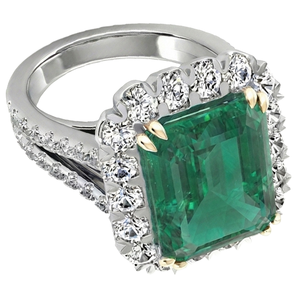 Green Emerald GIA With Natural Earth Mined Diamond Ring