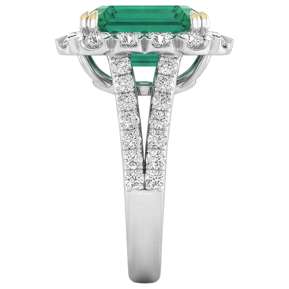Green Emerald GIA With Natural Earth Mined Diamond Ring