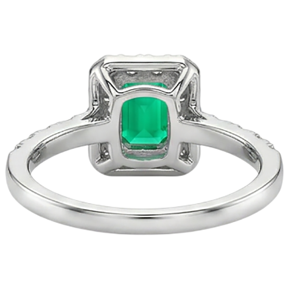 Natural Real ( Not Lab Grown ) Green Emerald GIA & Diamond Halo Ring Gold Wedding Jewelry