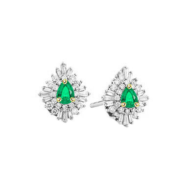 Green Emerald Cluster Diamond Earrings
