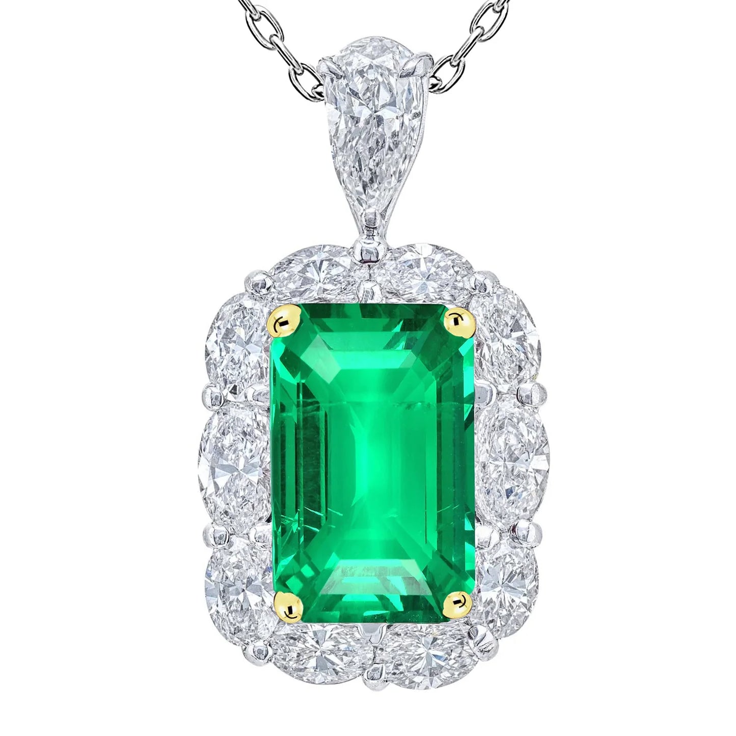 Green Emerald Gemstone With Diamonds Pendant