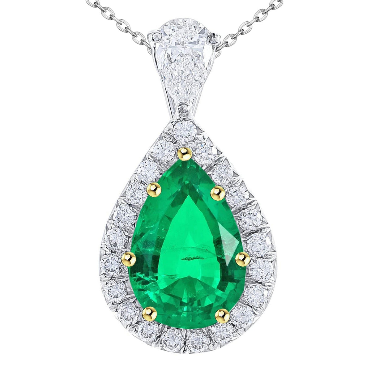 Green Emerald Necklace Pear Shape On Chain