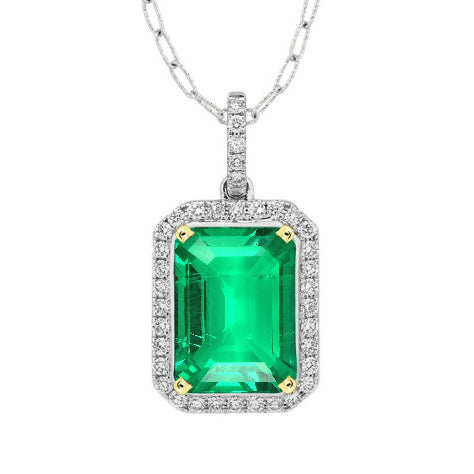 Green Emerald Shaped Gemstone Halo Pendant