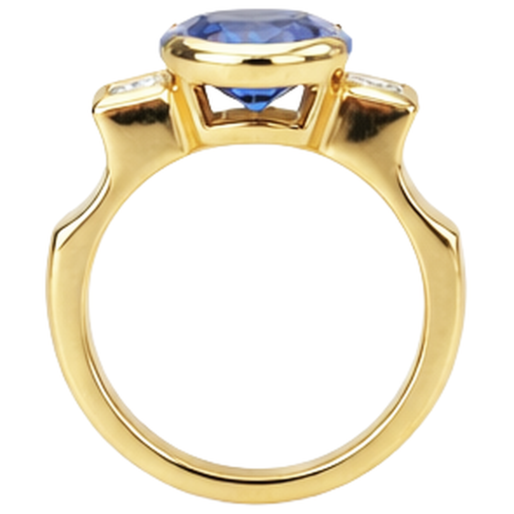Half Bezel 2.10 Carat Tanzanite And Natural Earth Mined Diamonds 3-Stone Ring Gemstone