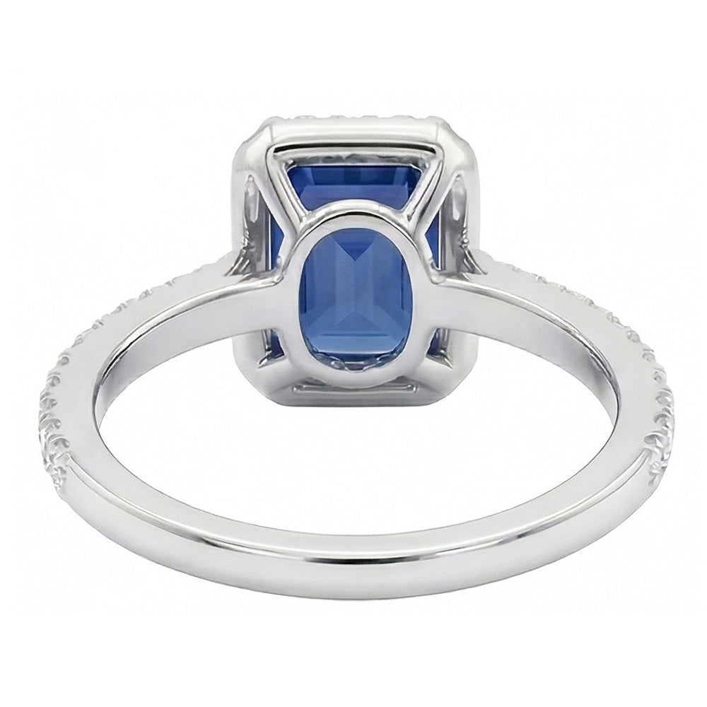 Halo Anniversary Ring Emerald Sapphire 3 Carats & Accented Natural Earth Mined Diamond