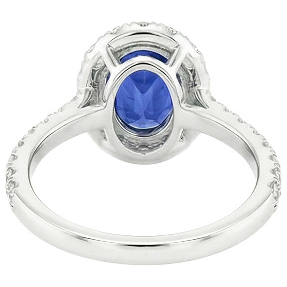 Halo Anniversary Ring Oval Blue Sapphire & Natural Earth Mined Diamonds 5.50 Carats