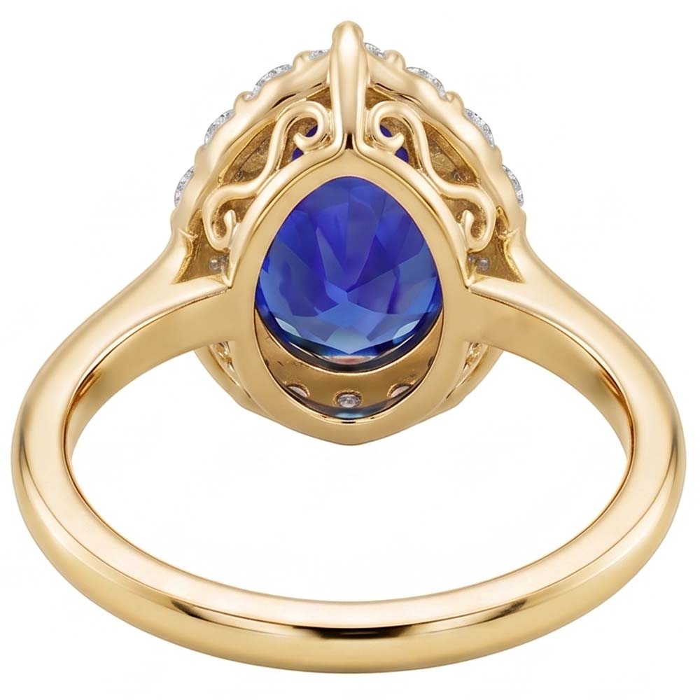 Halo Anniversary Ring Pear Ceylon Sapphire & Natural Earth Mined Diamonds 3.50 Carats