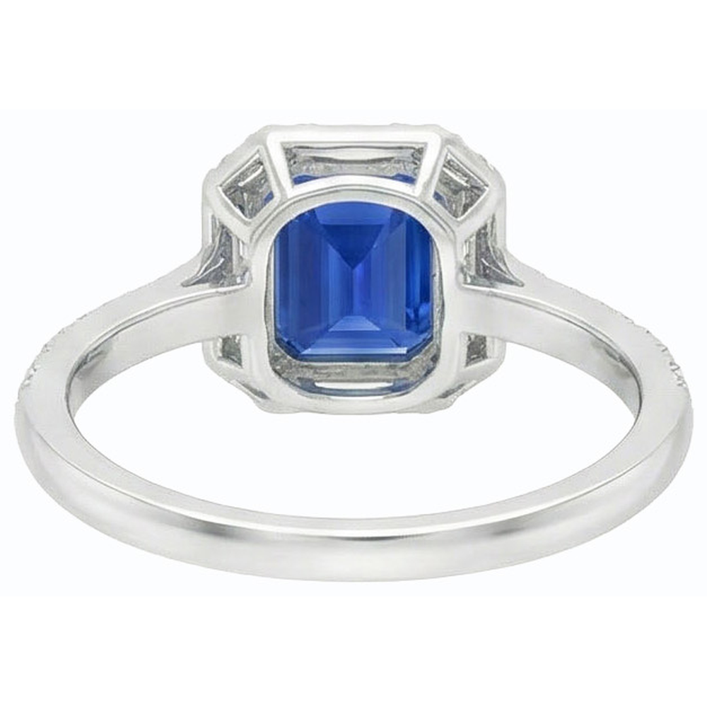 Halo Blue Sapphire Ring Baguette & Round Natural Earth Mined Diamond Jewelry 3 Carats