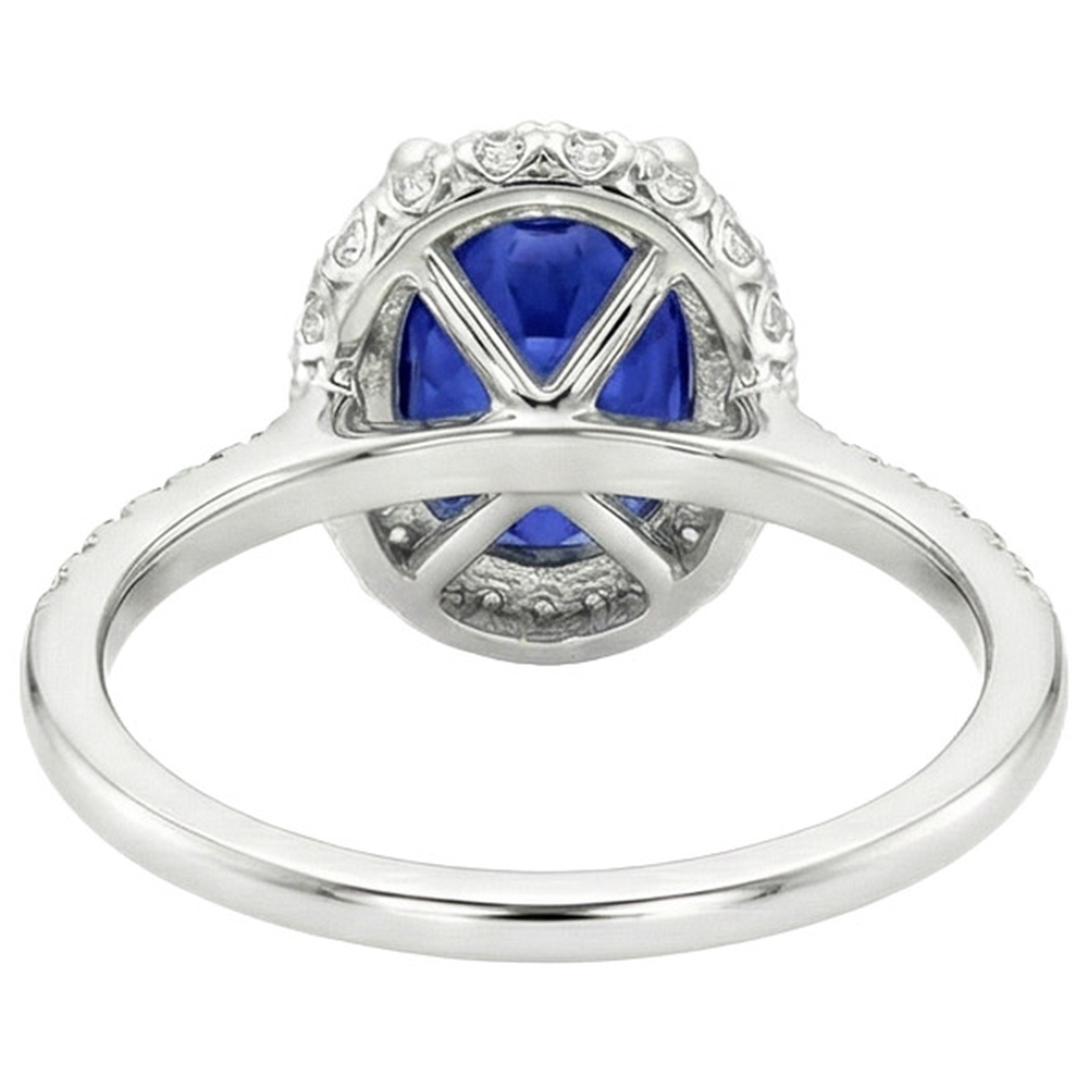 Halo Blue Sapphire Ring Oval Cut & Pave Set Natural Earth Mined Diamonds 3.75 Carats