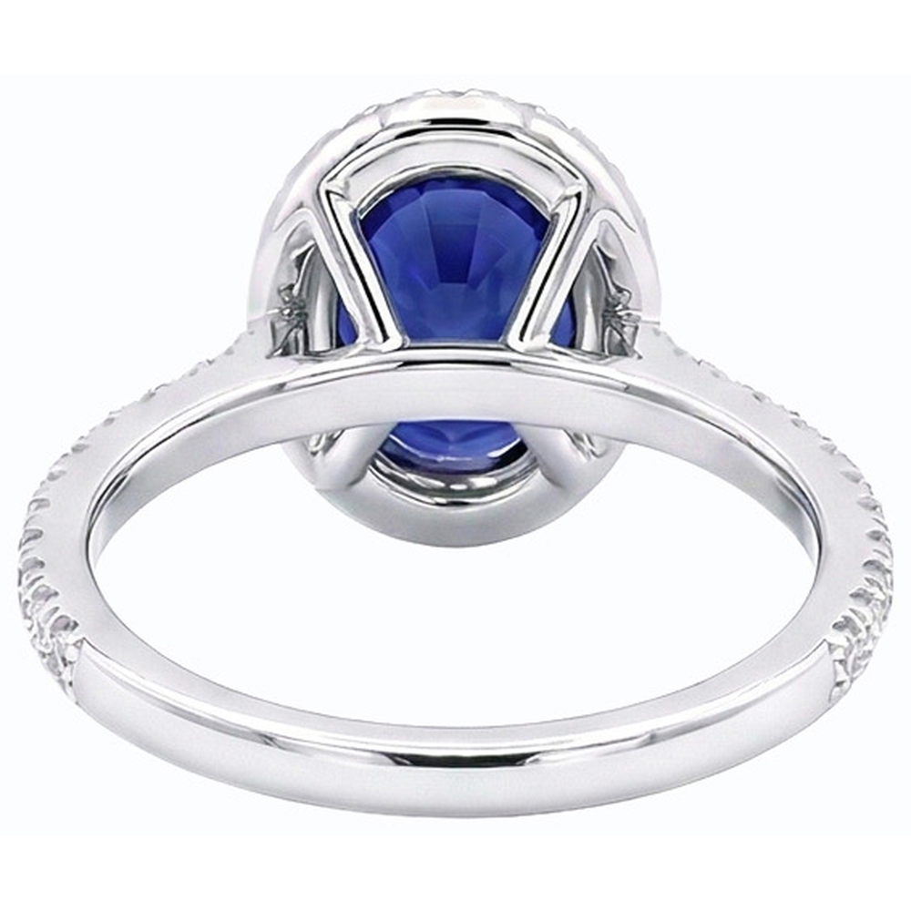 Halo Ceylon Sapphire Oval Natural Earth Mined Diamond Anniversary Ring 3.50 Carats
