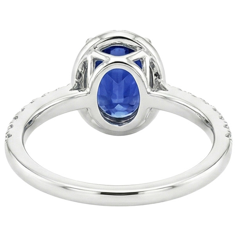 Halo Ceylon Sapphire Ring Oval Cut & Round Natural Earth Mined Diamonds 3.25 Carats