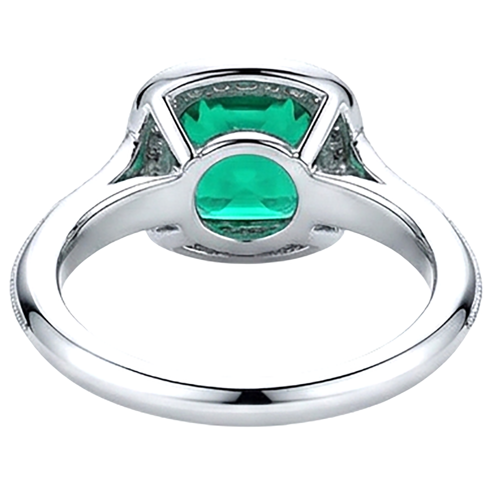 Natural Real ( Not Lab Grown ) Halo Cushion Green Emerald GIA Ring Vintage Style