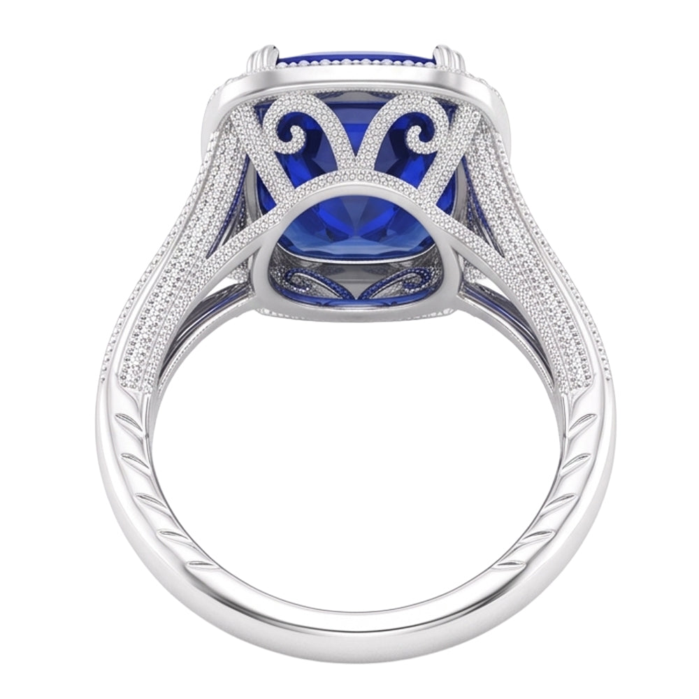 Halo Cushion Sapphire Ring 3.50 Carats Milgrain Split Shank Natural Earth Mined Diamonds