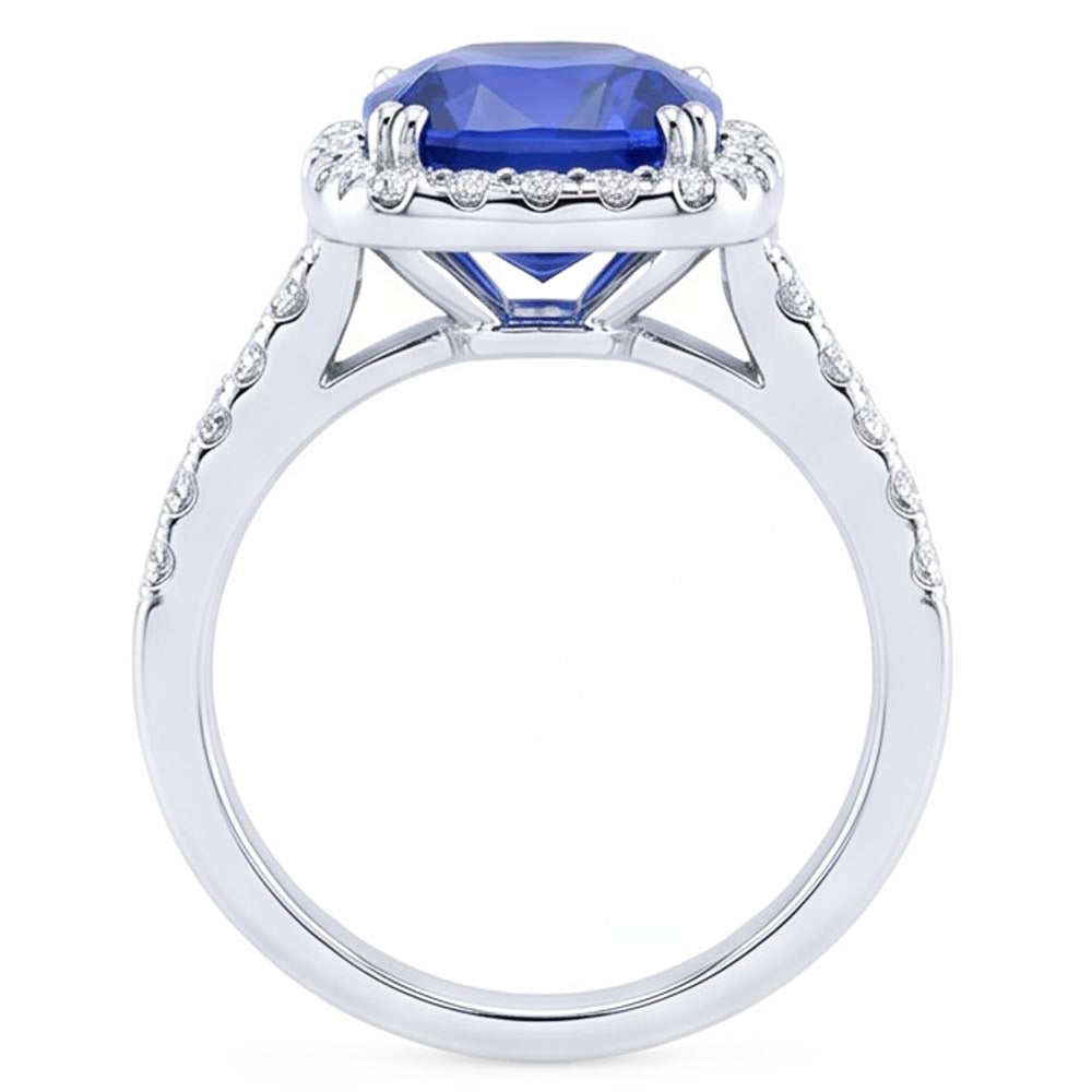 Halo Cushion Sapphire Wedding Ring 4 Carats Natural Earth Mined Diamond Accent Jewelry