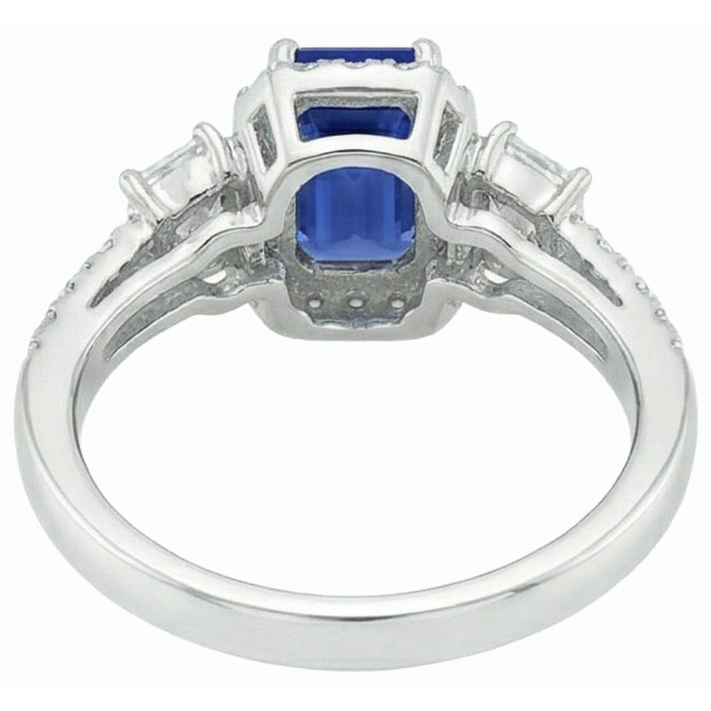 Halo Emerald Blue Sapphire Ring Princess & Round Natural Earth Mined Diamonds 3.50 Carats