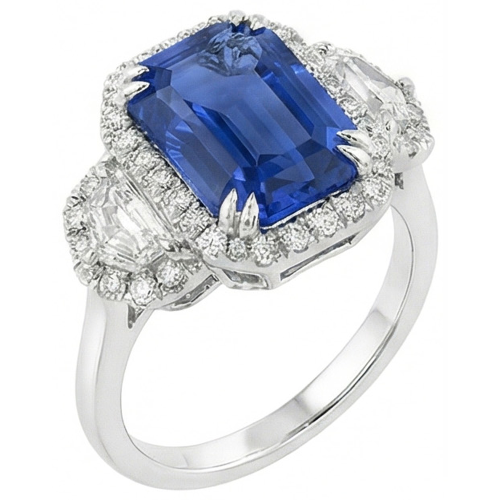 lab grown emerald sapphire 5ct ring side angle