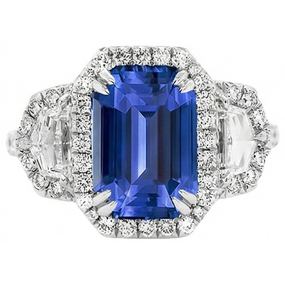 lab grown emerald sapphire 5ct ring close up detail