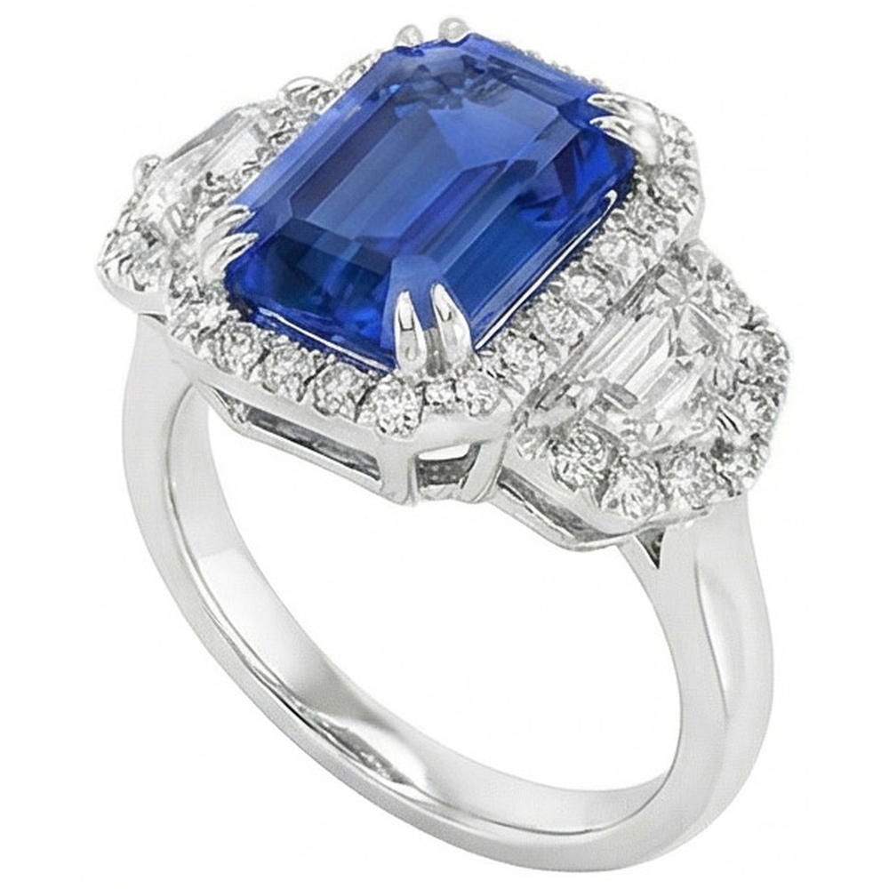 lab grown emerald sapphire 5ct ring top view
