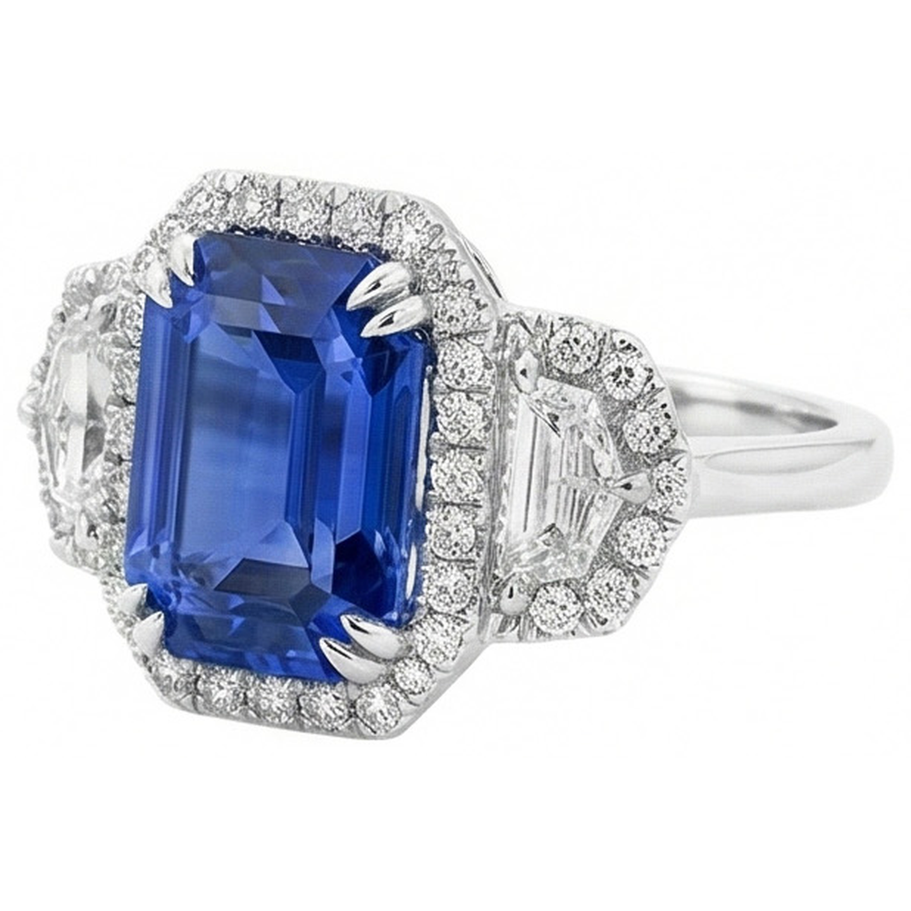lab grown emerald sapphire 5ct ring profile view