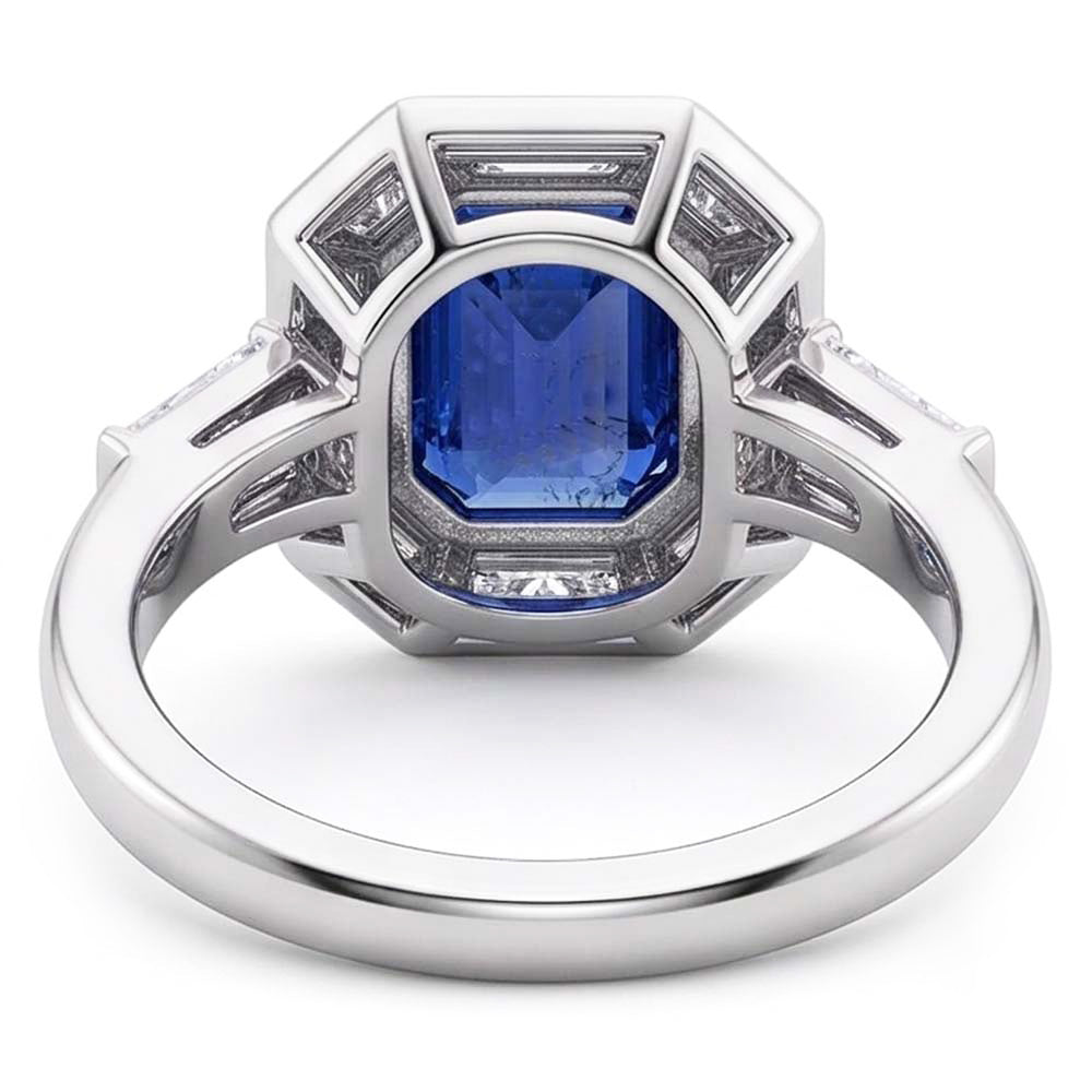 Halo Emerald Ceylon Sapphire Ring 3.50 Carats Natural Earth Mined Diamond Ladies Jewelry
