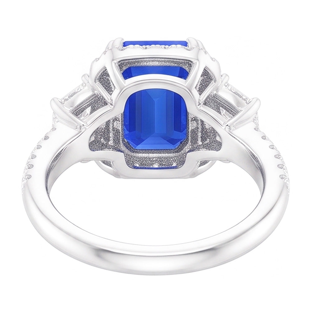 Halo Emerald Natural Earth Mined Diamond & Ceylon Sapphire Ring 3.50 Carats With Accents