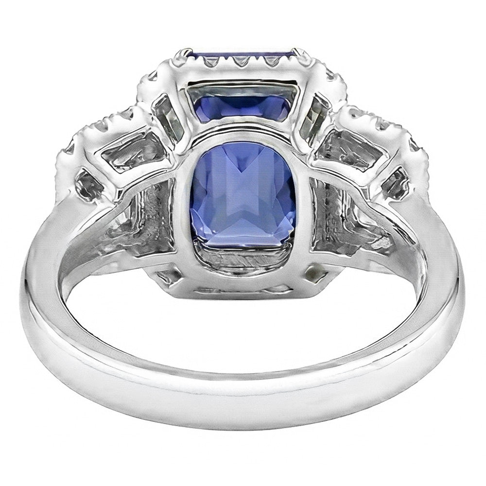 Halo Engagement Blue Sapphire Ring 4.50 Carats Emerald & Round Natural Earth Mined Diamond