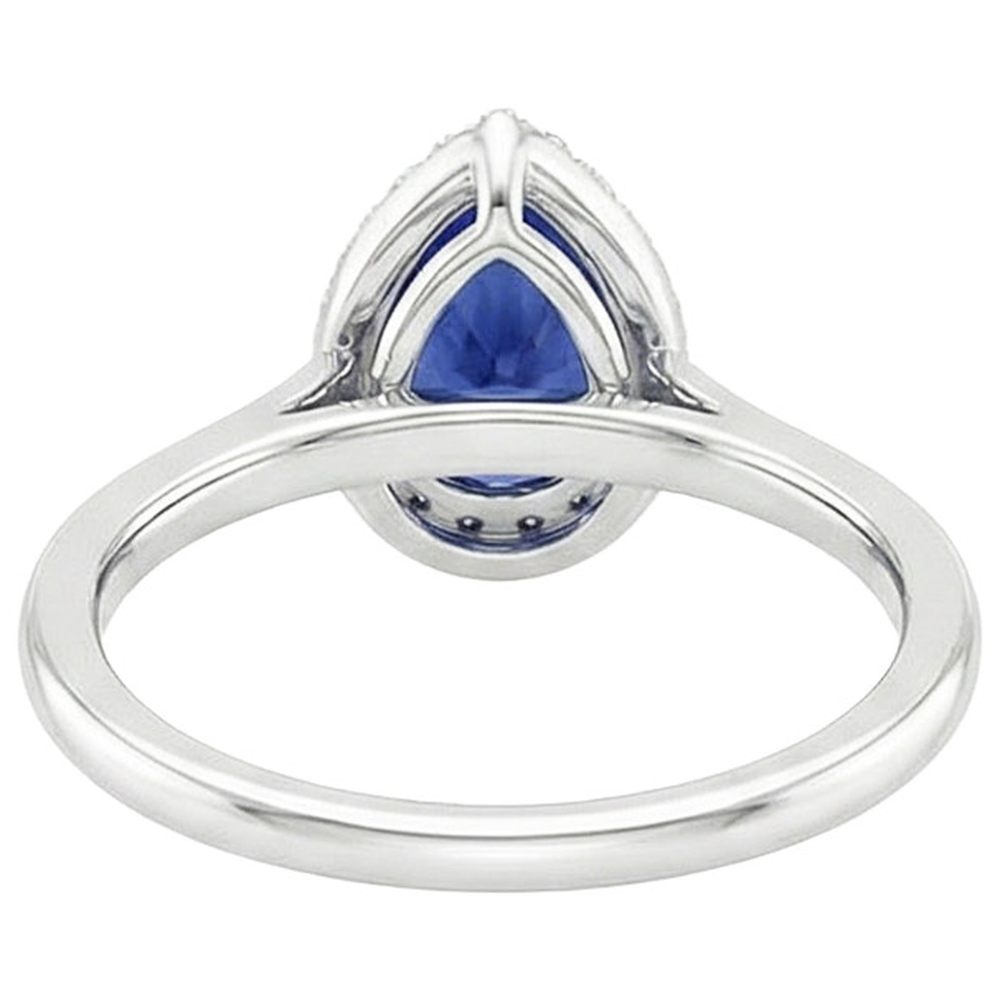 Halo Engagement Natural Earth Mined Diamond Pear Ceylon Sapphire Ring 5 Carats White Gold