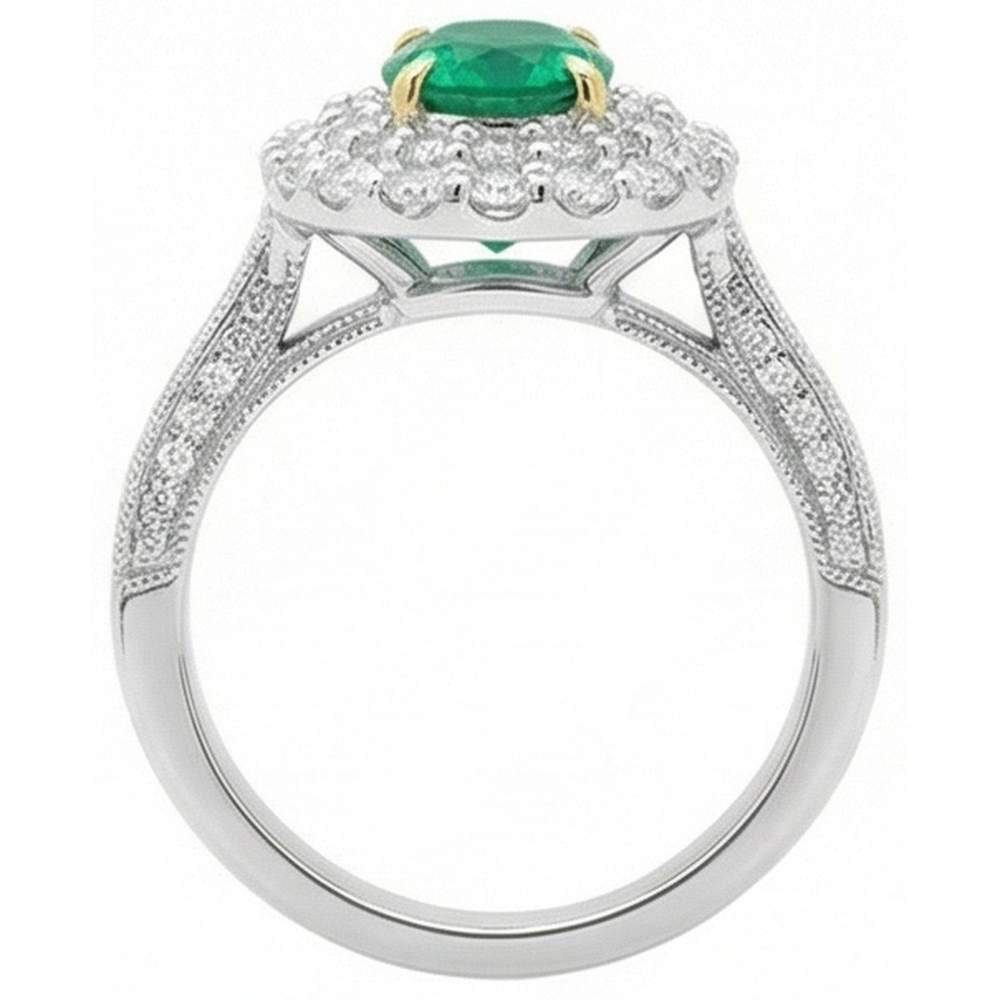 Natural Real ( Not Lab Grown ) Halo Engagement Ring Oval Green Emerald GIA Trendy
