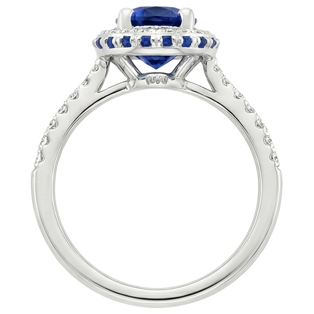 natural round sapphire 4.50ct ring on white background