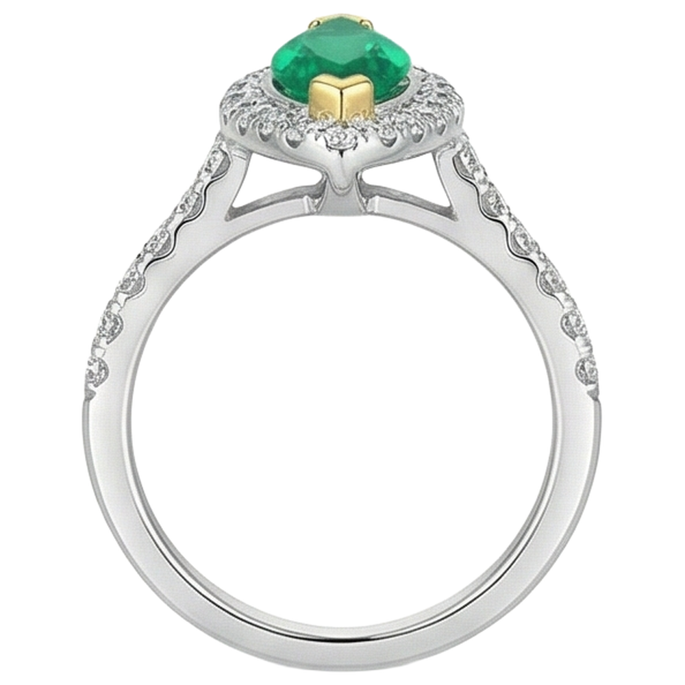 Natural Real ( Not Lab Grown ) Halo Gemstone Ring Marquise Green Emerald GIA Jewelry