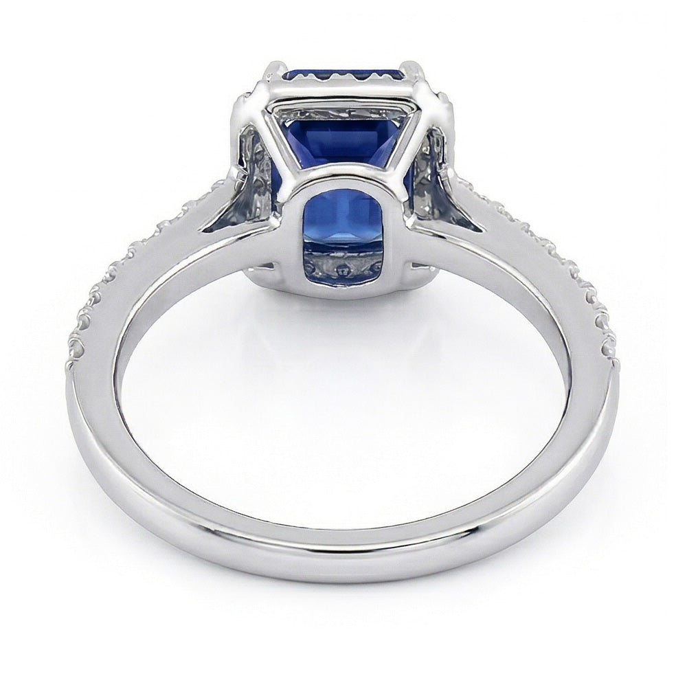 Halo Gold Natural Earth Mined Diamond Ring Emerald Blue Sapphire With Accents 3 Carats