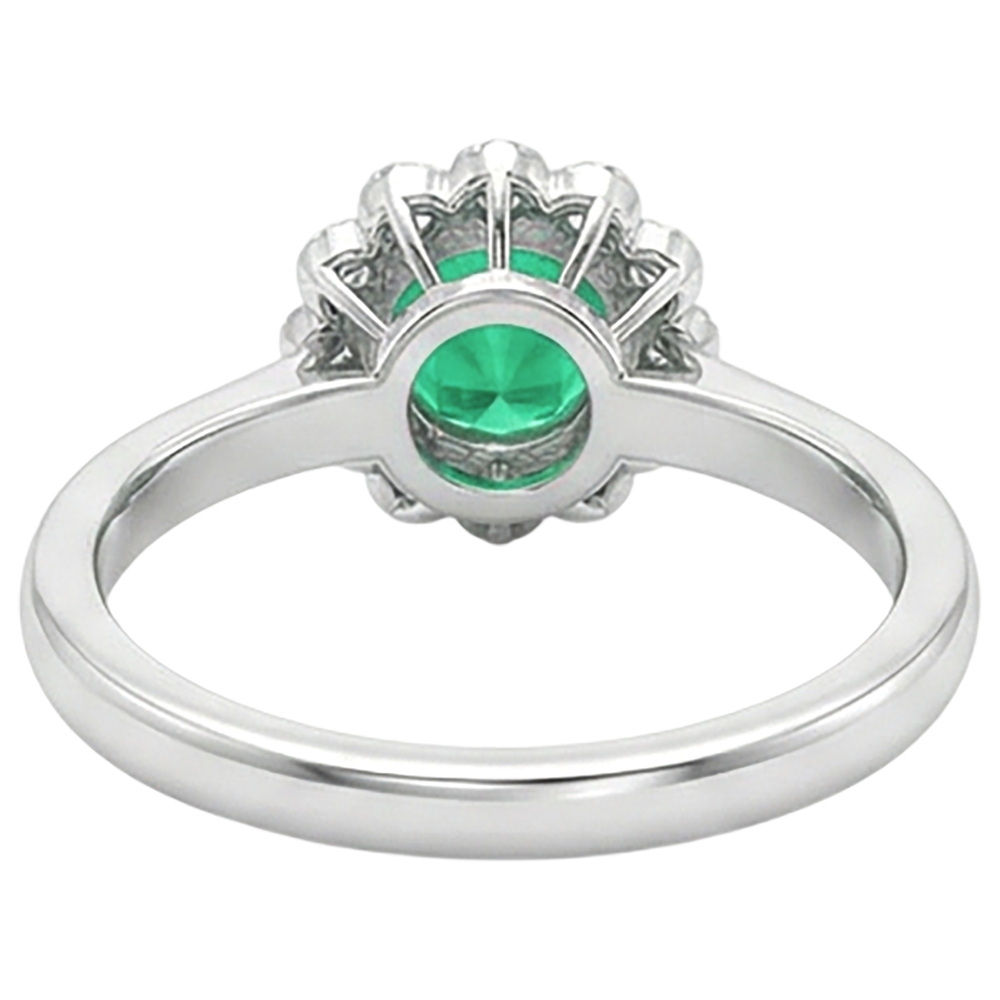 Natural Real ( Not Lab Grown ) Halo Green Emerald GIA Ring Flower Style Jewelry For Women