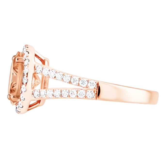 Halo Morganite And Natural Earth Mined Diamonds 21 Ct Ring Rose Gold 14K