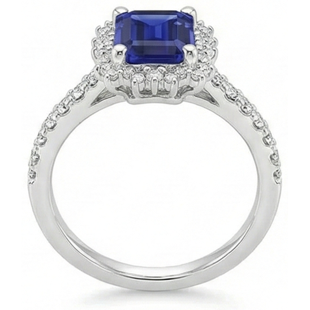 natural round sapphire 1.50ct ring on white background