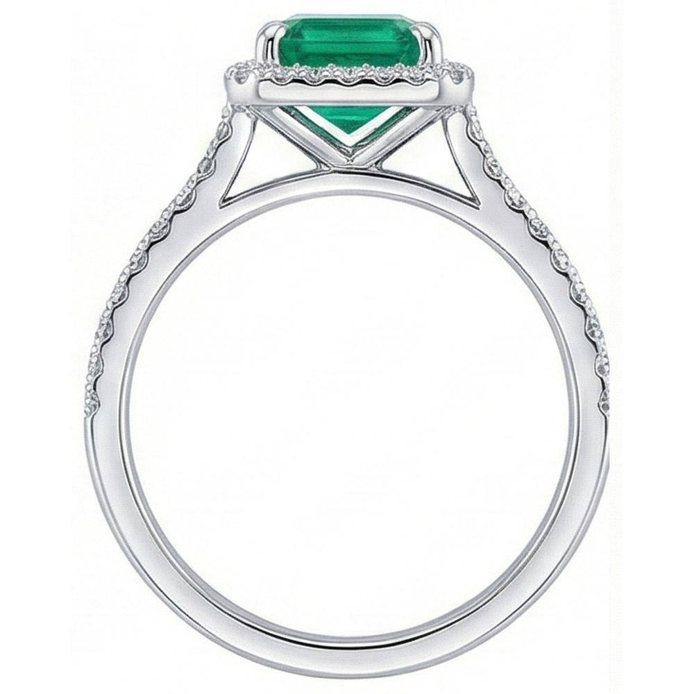 Halo Natural Earth Mined Diamond Colombian Green Emerald GIA Engagement Ring 3.55 Carats White Gold
