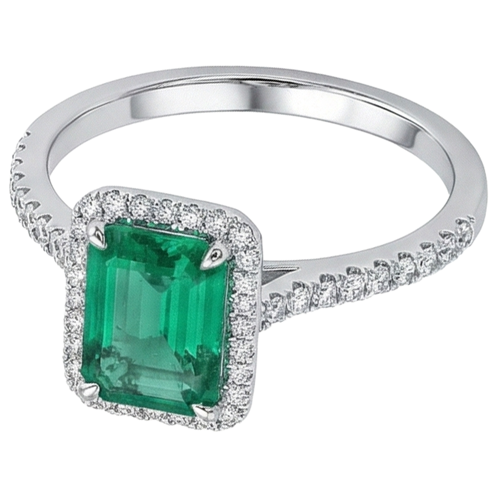 Halo Natural Earth Mined Diamond Colombian Green Emerald GIA Engagement Ring 3.55 Carats White Gold