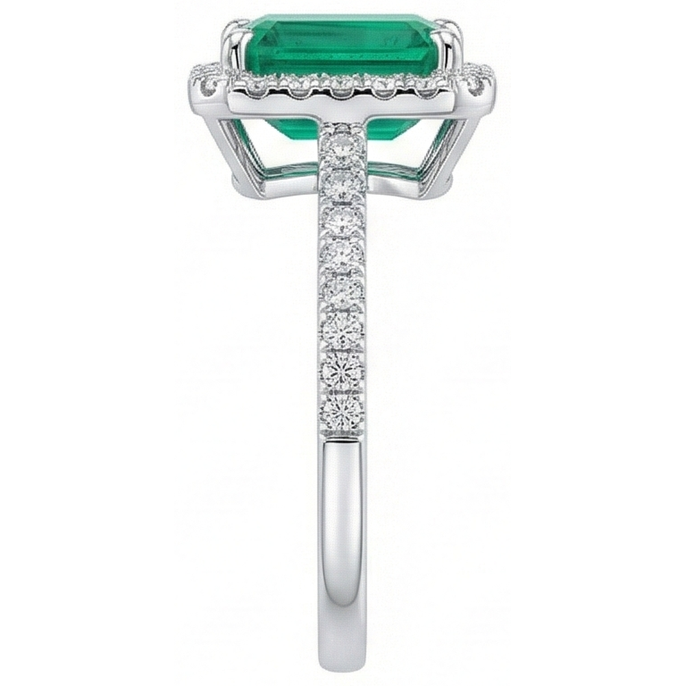 Halo Natural Earth Mined Diamond Colombian Green Emerald GIA Engagement Ring 3.55 Carats White Gold